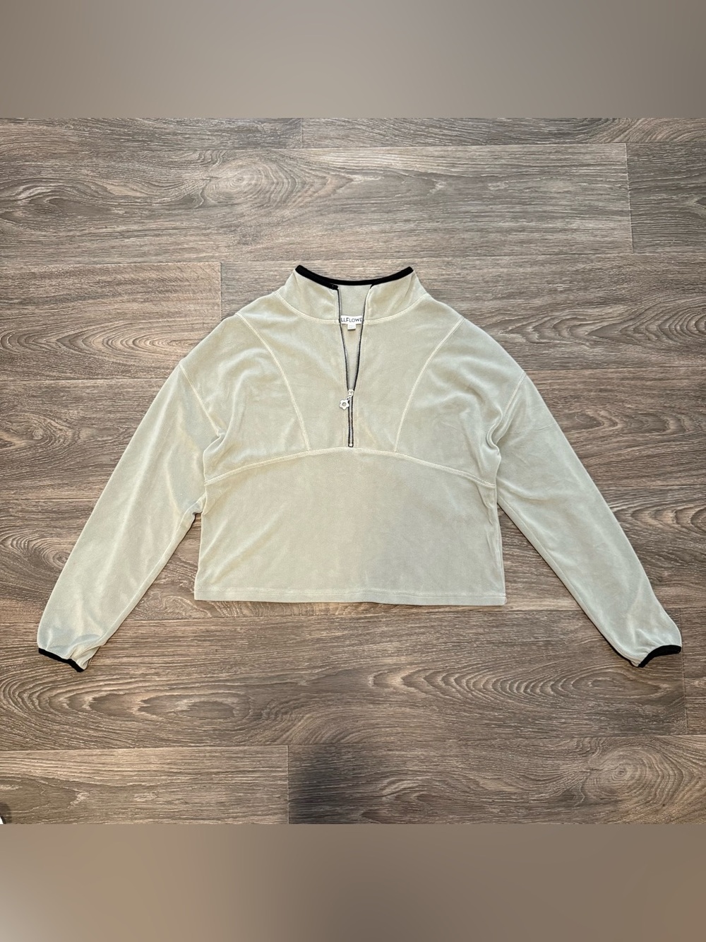 cropped velour quarter zip sweatshirt top